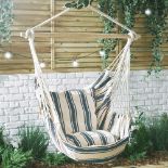 Hanging Chair Outdoor Blue & White Striped Garden Swing Seat & Hammock Chair, Strong Cotton Rope