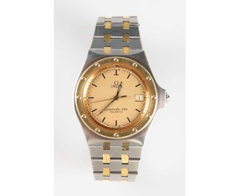 AN OMEGA SEAMASTER STAINLESS STEEL QUARTZ WATCH ref 196.0200.396.0908, the circular gilt dial signed Omega Seamaster 120M Qua
