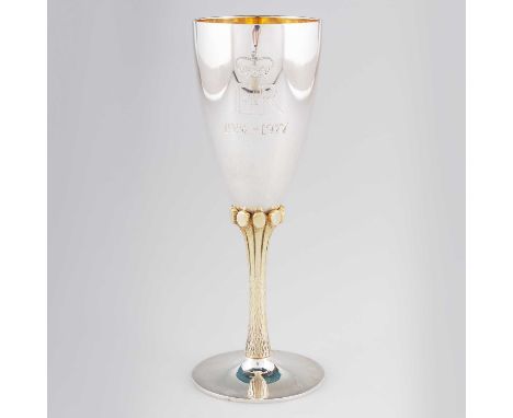 AN ELIZABETH II SILVER AND PARCEL-GILT GOBLET by Harris Leon Brown, Sheffield 1977, to commemorate the Silver Jubilee, with o