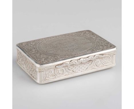 A VICTORIAN SILVER SNUFF BOX by Colen Hewer Cheshire, Birmingham 1866, rectangular, of large proportions, engraved throughout