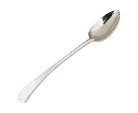 A GEORGE III SILVER BASTING SPOON by Hester Bateman, London 1785, with incuse duty mark, Old English pattern. 29cm long, 3.3 