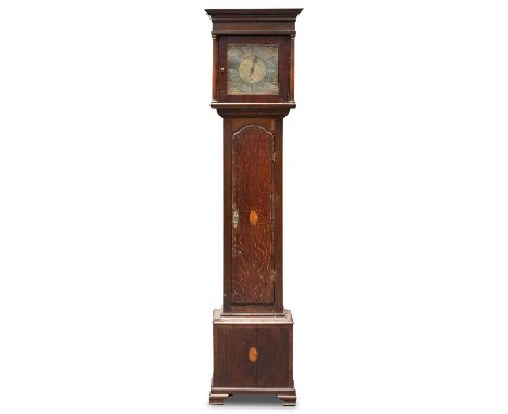 AN 18TH CENTURY OAK THIRTY-HOUR LONGCASE CLOCK, SIGNED JOHN BUNTING, LONG BUCKBY the 10¼-inch square brass dial with single p