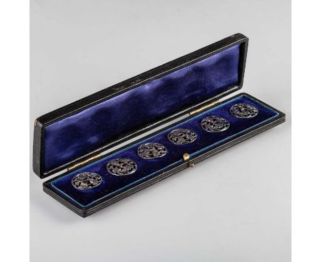 A SET OF SIX EDWARDIAN SILVER BUTTONS by William Hutton &amp; Sons Ltd, Birmingham 1901, circular, each pierced and decorated