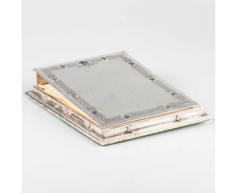 A GEORGE VI SILVER NOTEPAD HOLDER by Mappin &amp; Webb, London 1947, rectangular, engraved with a crosshatch foliate border, 