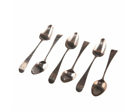 A SET OF SIX GEORGE III SILVER TEASPOONS by Hester Bateman, London 1787, Old English pattern, each engraved MY. (6) 12.5cm lo