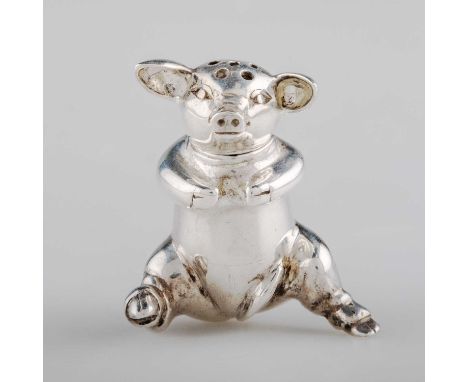 AN ELIZABETH II SILVER NOVELTY PEPPER POT by Links of London, Edinburgh 2000, in the form of a pig. 4.5cm high, 1.4 troy ounc