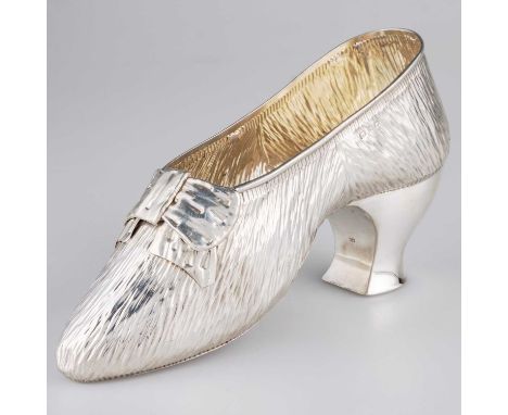 A LATE VICTORIAN SILVER MODEL OF A SHOE by George Nathan &amp; Ridley Hayes, Birmingham 1890, realistically modelled and chas