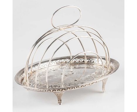 A GEORGE III SILVER TOAST RACK by Hester Bateman, London 1790, oval, with seven bars and pierced base with bright-cut engravi