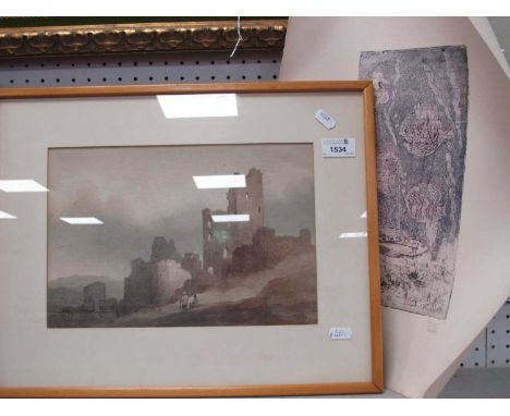 Attributed to Sir W. Crawley (XIX Century) Figures Before a Castle, watercolour and ink inscribed and titled verso, 20 x 30cm