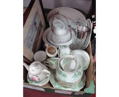 Royal Doulton 'Tumbling Leaves' part dinner service - lidded tureen, plates, gravy boat, Derwent &amp; Sons part tea service,