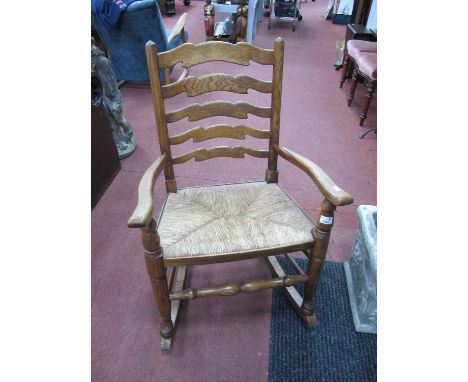 XIX Century Style Ash-Elm Ladder Back Rocking Chair, with a rush seat on rockers.