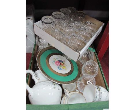 Doulton 'Gold Concord' Coffe Cups and Saucers, other coffeeware, Rosenthal trio and various cut glassware:- Two Boxes.
