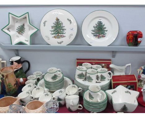 Spode 'Christmas Tree' Table Pottery, of approximately forty pieces, including cake plate, star shaped bowl and dish, jug. Pl