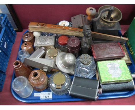 XIX Century Stoneware Inkwells and Other Inkwells, XIX Century Pugh Co Wednesbury cast iron coffee grinder, playing cards.