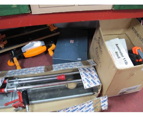 Tools - tile cutter, Axminster 11lb anvil, clamps, etc.