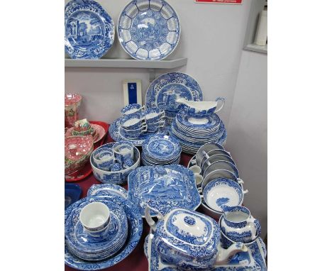 Spode 'Italian' Pattern Blue-White Dinner, Tea Service, teapot, tureen, cup-saucers, over seventy pieces, etc.