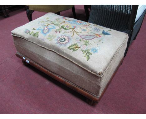 XIX Century Walnut Stool, with tapestry upholstered top on circular gagrooned feet, 80cm wide.