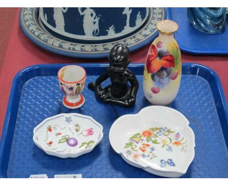 Worcester Kitty Blake, berry painted vase, 14cm high, Ulrome black baby figure, Derby, Anynsley etc:- One Tray.
