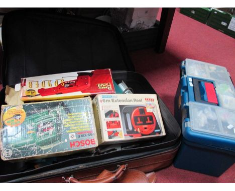 Bosch Orbital Sander, extension reel, B &amp; D electrical saw, other tools in a suit ase and carry case, (all untested sold 