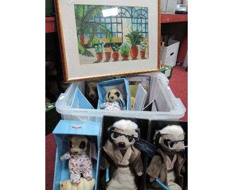 Meerkats Star Wars - Obi-Wan Kenobi and Oleg as BB-8 (2), Dogdan, Aleksandr, Oleg as Olaf and Baby Oleg (2) - and a tapestry 