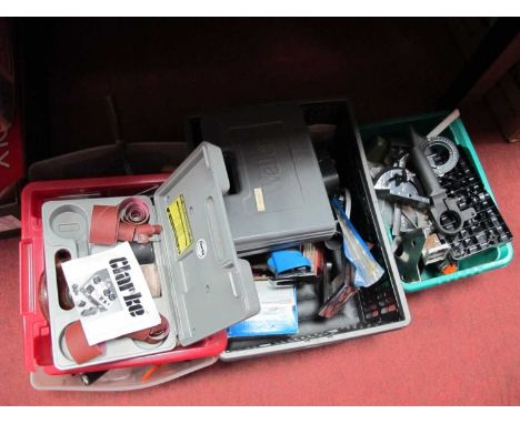 Tools - Hand drill Record bolt cutters, Clarke vice, palm nailer, etc:- Four Boxes.