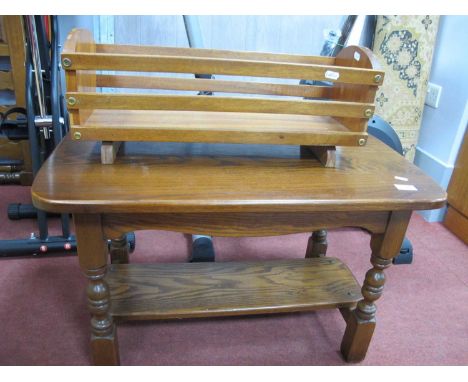 Oak Coffee Table, with rounded corners to rectangular top an undershelf on bobbin supports. 76cm wide, a plant trough with sl