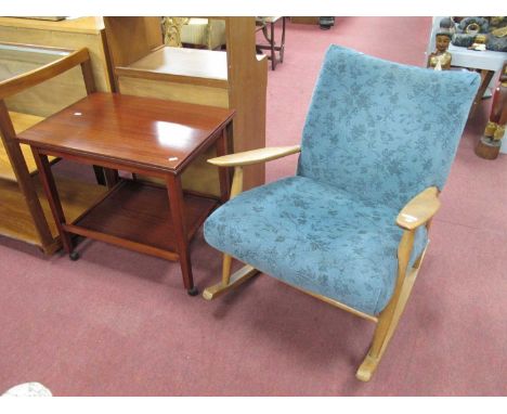 Vintage Ercol Style Ash Rocking Chair, with upholstered back and seats, on rockers.