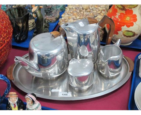 Picquot Ware Four Piece Tea Service, on oval stainless tray.