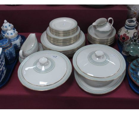 Royal Doulton 'Berkshire Dinnerware, comprising two lidded tureens, gravy boat and stand, milk jug and sugar basin, oval meat