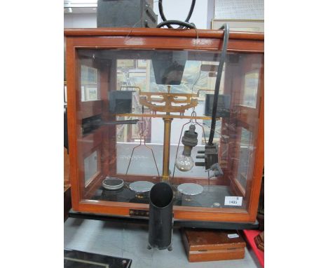 Oertling- London, England Cased Laboratory Scales, together with weights model 62 F.M.A