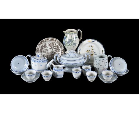 An assortment of mostly Staffordshire and South Yorkshire pearlware, circa 1800, including: a polychrome jug of Pratt type, 2