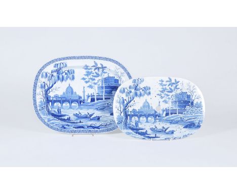 A Spode 'Tiber' pattern shaped oval pearlware serving dish, circa 1810, 42.5cm in length; and an associated Spode pearlware d