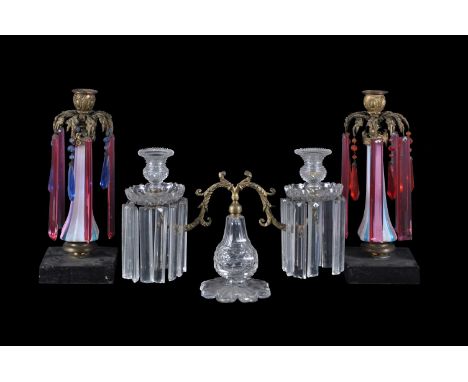 Three various Victorian clear and coloured glass gilt-metal-mounted light fittings, second half 19th century, comprising: a c