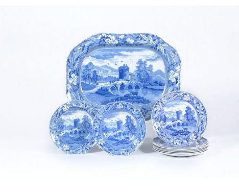 A selection of mostly Spode blue and white printed pottery and pearlware 'Lucano' pattern, various dates 19th century, includ