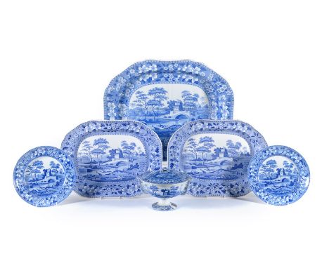 An assortment of Spode blue and white printed 'Tower' pattern pearlware, first quarter 19th century, including a large 'well 