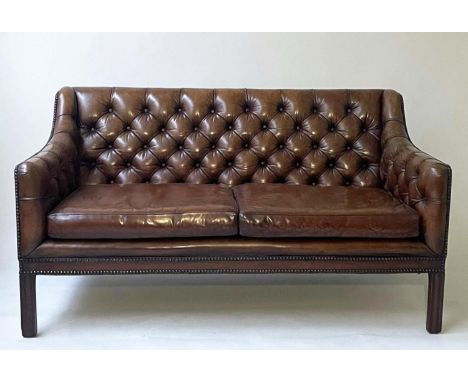 SOFA, Georgian style buttoned hand finished natural leather, 139cm W. 