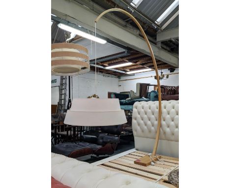 FLOOR LAMP, with laminated cantilever design, with a cream shade, graduated design, 210cm H x 195cm x 60cm. 