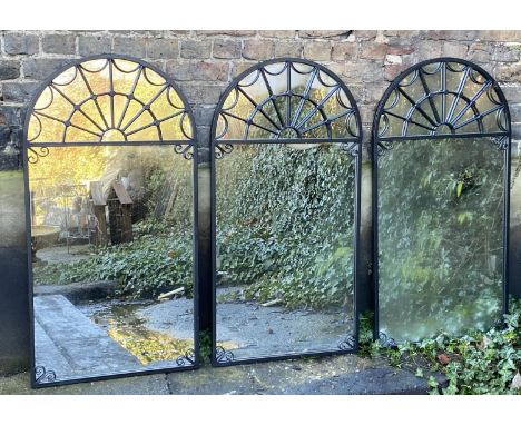 ARCHITECTURAL GARDEN MIRRORS, three, 115cm high, 60cm wide, Georgian style detail.  (3) 