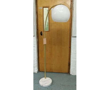 FLOOR LAMP, 1970's Italian style, opaline shade, brass frame, marble circular base, 166cm H. 