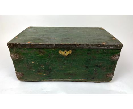 TRUNK, 19th century painted pine and iron bound, 34cm H x 73cm W x 45cm D. 
