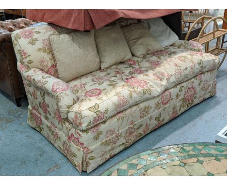 KINGCOME SOFA, approx 99cm, howard style, 195cm W, floral fabric. 