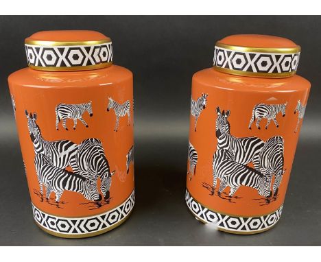 GINGER JARS, a pair, glazed ceramic, zebra print design, 30cm x 17cm. 