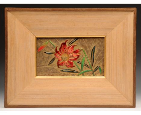 A Japanese enamel moriyage 19th Century in the form of an open petal flower with leaves, seal of Mitsutsugu and the Ando Comp