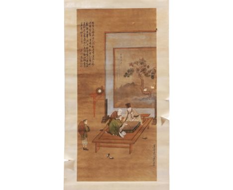 A Chinese scroll  19th/early 20th Century figures playing Go