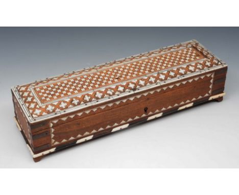 A Indian carved rectangular pen box 19th Century with fitted interior