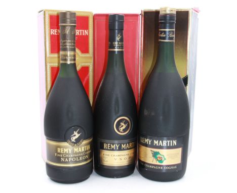 Three bottles Remy Martin champagne cognac, 70cl 40% vol, in original boxes