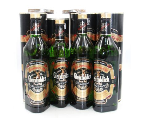 Four bottles of Glenfiddich, Special Reserve pure malt Scotch whisky, three bottles 1 liter, one bottle 70cl, 40% vol, all in