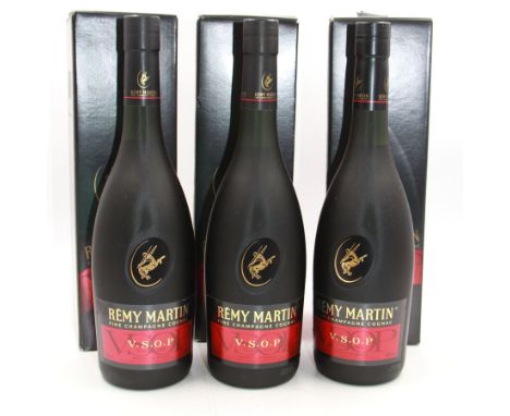 Three bottles Remy Martin V.S.O.P champagne cognac, 70cl 40% vol, in original boxes