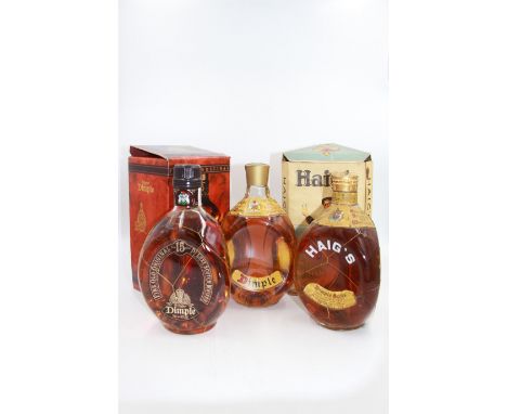 Three bottles of John Haig & Co whiskey, comprising The Original Dimple, 15 year old de luxe Scotch whisky 70cl, 40% Vol and 