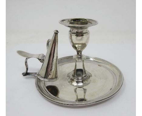 A George III silver Chamber Candlestick and Snuffer, engraved initials, London 1790, maker: T.W., A/F 
